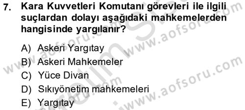 Yargı Örgütü Ve Tebligat Hukuku Dersi 2014 - 2015 Yılı Tek Ders Sınav Soruları 7. Soru