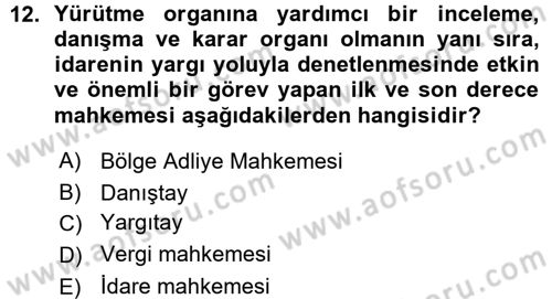 Yargı Örgütü Ve Tebligat Hukuku Dersi 2015 - 2016 Yılı (Vize) Ara Sınav Soruları 12. Soru