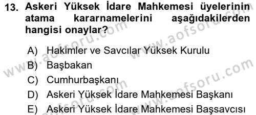 Yargı Örgütü Ve Tebligat Hukuku Dersi 2015 - 2016 Yılı (Vize) Ara Sınav Soruları 13. Soru