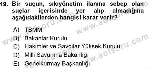 Yargı Örgütü Ve Tebligat Hukuku Dersi 2015 - 2016 Yılı (Vize) Ara Sınav Soruları 19. Soru