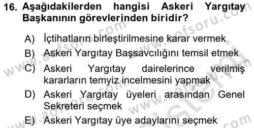 Yargı Örgütü Ve Tebligat Hukuku Dersi 2016 - 2017 Yılı (Vize) Ara Sınav Soruları 16. Soru