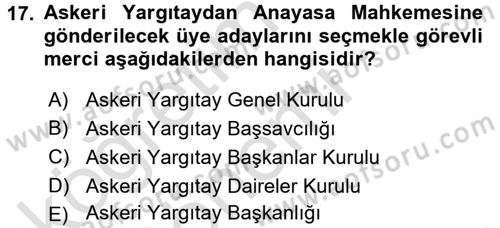 Yargı Örgütü Ve Tebligat Hukuku Dersi 2016 - 2017 Yılı (Vize) Ara Sınav Soruları 17. Soru