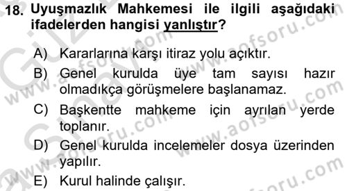 Yargı Örgütü Ve Tebligat Hukuku Dersi Ara Sınavı Deneme Sınav Soruları 18. Soru