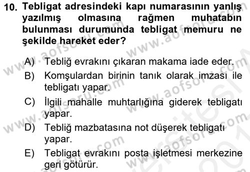Yargı Örgütü Ve Tebligat Hukuku Dersi 2016 - 2017 Yılı (Final) Dönem Sonu Sınav Soruları 10. Soru