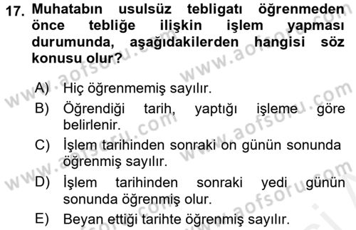 Yargı Örgütü Ve Tebligat Hukuku Dersi 2016 - 2017 Yılı (Final) Dönem Sonu Sınav Soruları 17. Soru