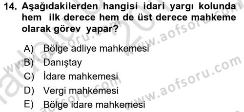 Yargı Örgütü Ve Tebligat Hukuku Dersi 2017 - 2018 Yılı (Vize) Ara Sınav Soruları 14. Soru