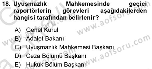 Yargı Örgütü Ve Tebligat Hukuku Dersi Ara Sınavı Deneme Sınav Soruları 18. Soru