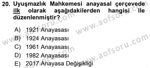 Yargı Örgütü Ve Tebligat Hukuku Dersi Ara Sınavı Deneme Sınav Soruları 20. Soru