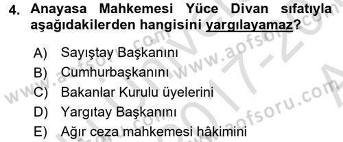 Yargı Örgütü Ve Tebligat Hukuku Dersi 2017 - 2018 Yılı (Vize) Ara Sınav Soruları 4. Soru