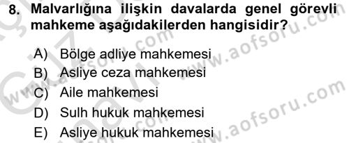 Yargı Örgütü Ve Tebligat Hukuku Dersi Ara Sınavı Deneme Sınav Soruları 8. Soru