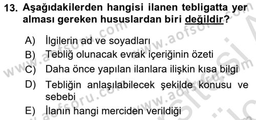 Yargı Örgütü Ve Tebligat Hukuku Dersi 2018 - 2019 Yılı 3 Ders Sınav Soruları 13. Soru