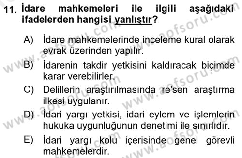Yargı Örgütü Ve Tebligat Hukuku Dersi Ara Sınavı Deneme Sınav Soruları 11. Soru