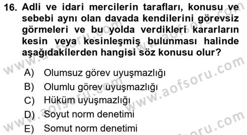 Yargı Örgütü Ve Tebligat Hukuku Dersi Ara Sınavı Deneme Sınav Soruları 16. Soru