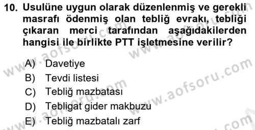 Yargı Örgütü Ve Tebligat Hukuku Dersi 2018 - 2019 Yılı (Final) Dönem Sonu Sınav Soruları 10. Soru