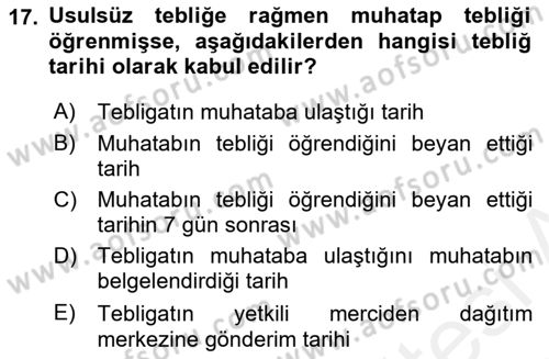 Yargı Örgütü Ve Tebligat Hukuku Dersi 2018 - 2019 Yılı (Final) Dönem Sonu Sınav Soruları 17. Soru