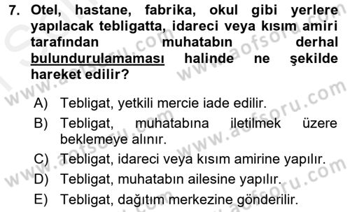 Yargı Örgütü Ve Tebligat Hukuku Dersi 2018 - 2019 Yılı (Final) Dönem Sonu Sınav Soruları 7. Soru