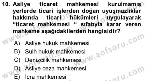 Yargı Örgütü Ve Tebligat Hukuku Dersi 2019 - 2020 Yılı (Vize) Ara Sınav Soruları 10. Soru