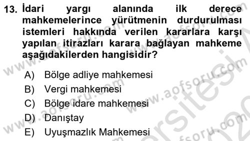 Yargı Örgütü Ve Tebligat Hukuku Dersi 2019 - 2020 Yılı (Vize) Ara Sınav Soruları 13. Soru