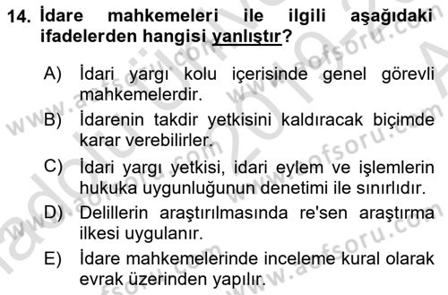 Yargı Örgütü Ve Tebligat Hukuku Dersi 2019 - 2020 Yılı (Vize) Ara Sınav Soruları 14. Soru