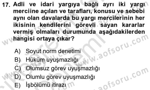 Yargı Örgütü Ve Tebligat Hukuku Dersi Ara Sınavı Deneme Sınav Soruları 17. Soru