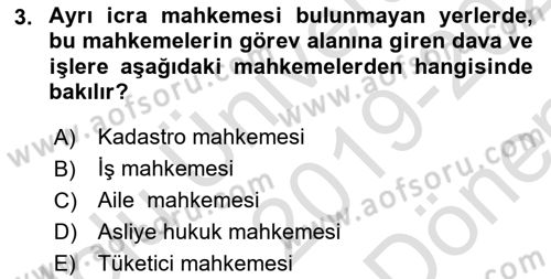 Yargı Örgütü Ve Tebligat Hukuku Dersi 2019 - 2020 Yılı (Final) Dönem Sonu Sınav Soruları 3. Soru