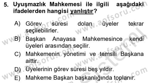 Yargı Örgütü Ve Tebligat Hukuku Dersi 2019 - 2020 Yılı (Final) Dönem Sonu Sınav Soruları 5. Soru