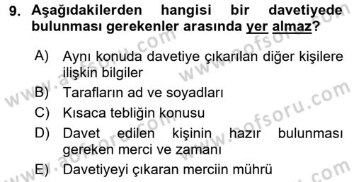 Yargı Örgütü Ve Tebligat Hukuku Dersi 2019 - 2020 Yılı (Final) Dönem Sonu Sınav Soruları 9. Soru