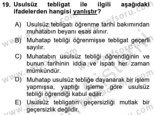 Yargı Örgütü Ve Tebligat Hukuku Dersi 2020 - 2021 Yılı Yaz Okulu Sınav Soruları 19. Soru