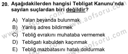 Yargı Örgütü Ve Tebligat Hukuku Dersi 2020 - 2021 Yılı Yaz Okulu Sınav Soruları 20. Soru