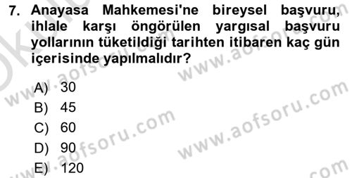 Yargı Örgütü Ve Tebligat Hukuku Dersi 2020 - 2021 Yılı Yaz Okulu Sınav Soruları 7. Soru