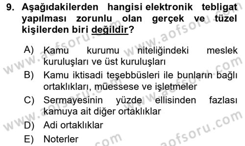 Yargı Örgütü Ve Tebligat Hukuku Dersi 2020 - 2021 Yılı Yaz Okulu Sınav Soruları 9. Soru