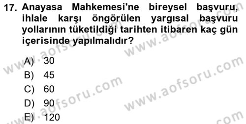Yargı Örgütü Ve Tebligat Hukuku Dersi 2021 - 2022 Yılı (Vize) Ara Sınav Soruları 17. Soru