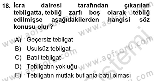 Yargı Örgütü Ve Tebligat Hukuku Dersi 2021 - 2022 Yılı (Final) Dönem Sonu Sınavı 18. Soru