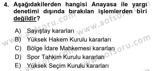 Yargı Örgütü Ve Tebligat Hukuku Dersi 2021 - 2022 Yılı (Final) Dönem Sonu Sınavı 4. Soru