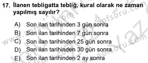 Yargı Örgütü Ve Tebligat Hukuku Dersi 2021 - 2022 Yılı Yaz Okulu Sınav Soruları 17. Soru