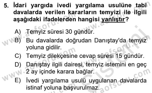 Yargı Örgütü Ve Tebligat Hukuku Dersi 2021 - 2022 Yılı Yaz Okulu Sınav Soruları 5. Soru