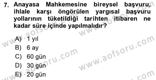 Yargı Örgütü Ve Tebligat Hukuku Dersi 2021 - 2022 Yılı Yaz Okulu Sınav Soruları 7. Soru