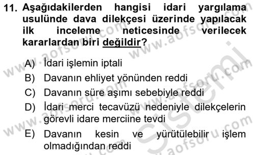 Yargı Örgütü Ve Tebligat Hukuku Dersi Ara Sınavı Deneme Sınav Soruları 11. Soru