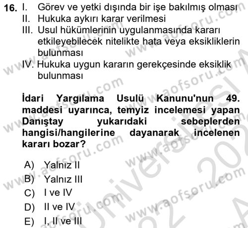 Yargı Örgütü Ve Tebligat Hukuku Dersi Ara Sınavı Deneme Sınav Soruları 16. Soru