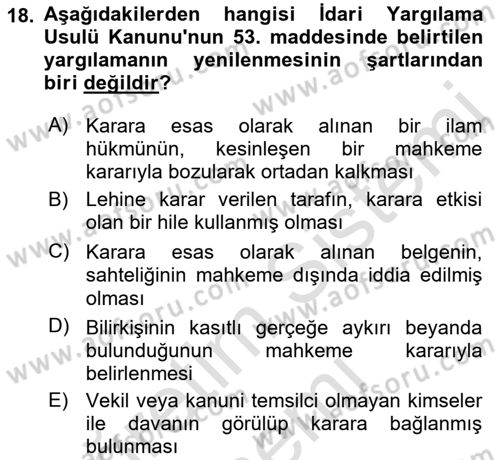 Yargı Örgütü Ve Tebligat Hukuku Dersi Ara Sınavı Deneme Sınav Soruları 18. Soru