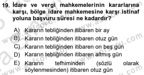 Yargı Örgütü Ve Tebligat Hukuku Dersi 2022 - 2023 Yılı (Vize) Ara Sınav Soruları 19. Soru
