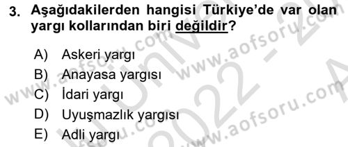 Yargı Örgütü Ve Tebligat Hukuku Dersi Ara Sınavı Deneme Sınav Soruları 3. Soru
