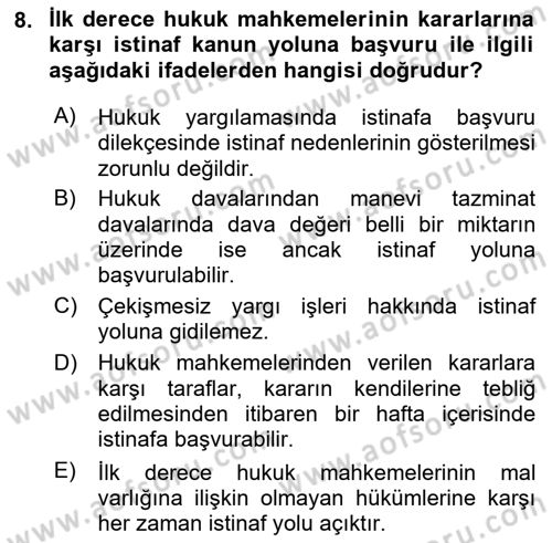 Yargı Örgütü Ve Tebligat Hukuku Dersi 2022 - 2023 Yılı (Vize) Ara Sınav Soruları 8. Soru