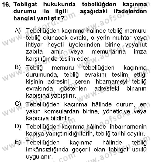 Yargı Örgütü Ve Tebligat Hukuku Dersi 2022 - 2023 Yılı (Final) Dönem Sonu Sınav Soruları 16. Soru