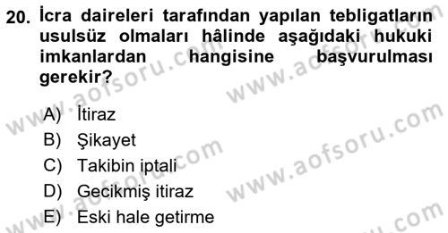 Yargı Örgütü Ve Tebligat Hukuku Dersi 2022 - 2023 Yılı (Final) Dönem Sonu Sınav Soruları 20. Soru