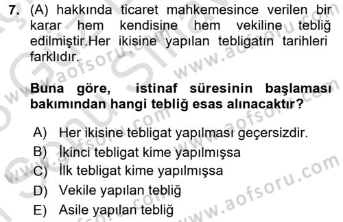 Yargı Örgütü Ve Tebligat Hukuku Dersi 2022 - 2023 Yılı (Final) Dönem Sonu Sınav Soruları 7. Soru