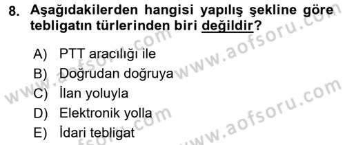 Yargı Örgütü Ve Tebligat Hukuku Dersi 2022 - 2023 Yılı (Final) Dönem Sonu Sınav Soruları 8. Soru