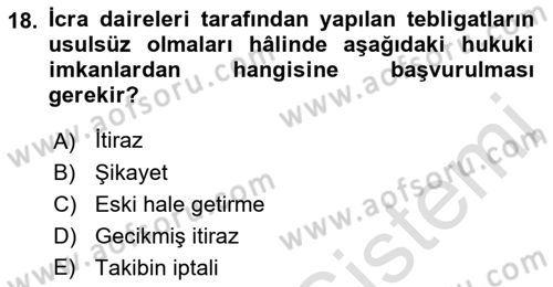 Yargı Örgütü Ve Tebligat Hukuku Dersi 2022 - 2023 Yılı Yaz Okulu Sınav Soruları 18. Soru