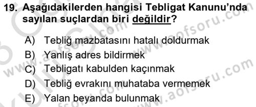 Yargı Örgütü Ve Tebligat Hukuku Dersi 2022 - 2023 Yılı Yaz Okulu Sınav Soruları 19. Soru