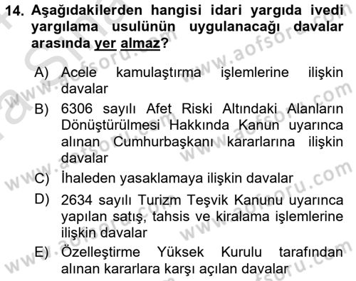 Yargı Örgütü Ve Tebligat Hukuku Dersi 2023 - 2024 Yılı (Vize) Ara Sınav Soruları 14. Soru